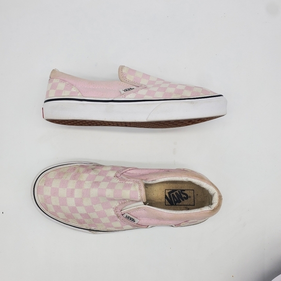 Vans Shoes Youth 3 Girl Classic Off The Wall Slip On White Pink Checkerboard - Picture 3 of 10